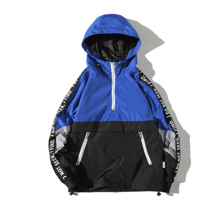 Hooded Jackets Men Block Pullover Jacket.