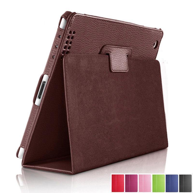Auto Flip Litchi PU Leather Cover For New ipad.