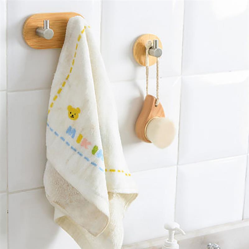 Stainless Steel Bamboo And Wood Three-row Hook.