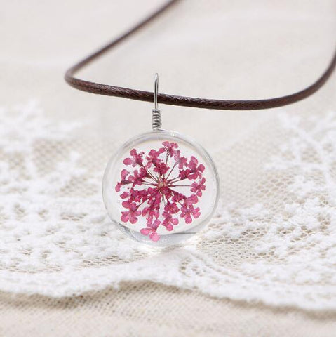 Image of Boho Transparent Resin Dried Flower Necklace.