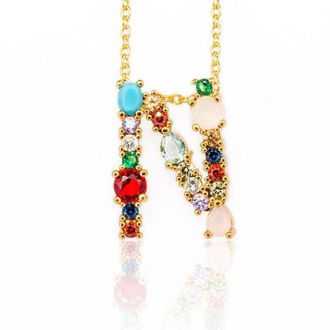 Image of Multicolor charm Gold pendant Necklace.