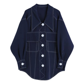 Denim Blouse New Lapel Long Sleeve Loose Fit Shirt