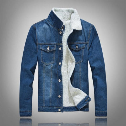 Image of Winter Men's Casual Denim Jacket Plus Velvet Warm Cotton Coat.