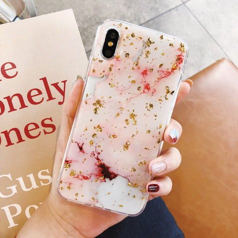 Image of Luxury Gold Foil Bling Marble Phone Case For iPhone.