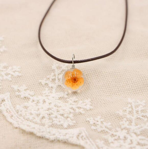 Image of Boho Transparent Resin Dried Flower Necklace.