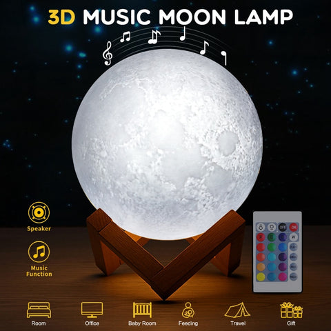 Image of 3D Print Colourful Bluetooth Music Moon Lamp