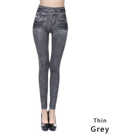 Image of Women Fashion Faux Denim Jeans Leggings.