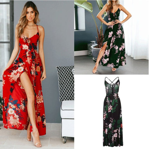 Image of Red Floral Print Long Dress