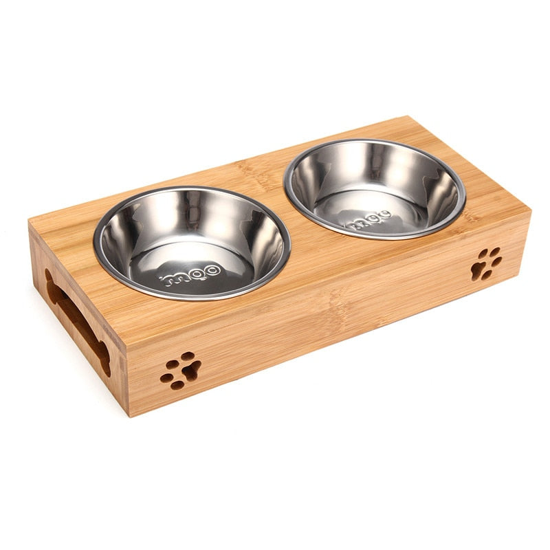 Pets Bamboo Rack Food Water Bowl