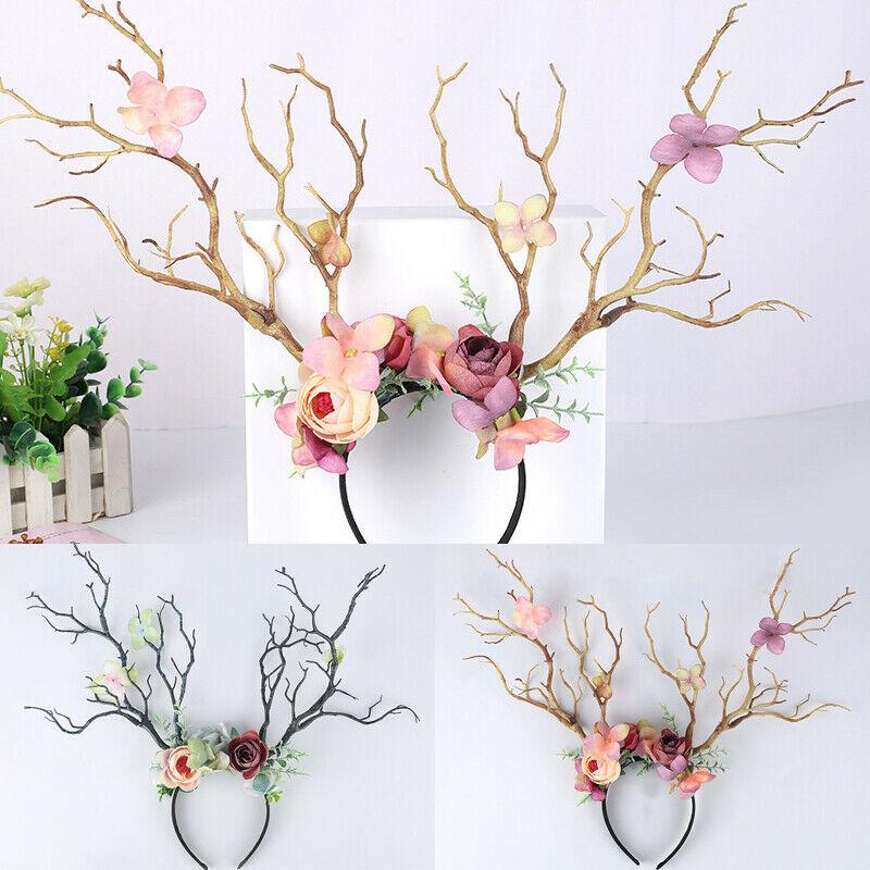 Gothic Antlers Deer Horns Flower Hair Band Christmas.