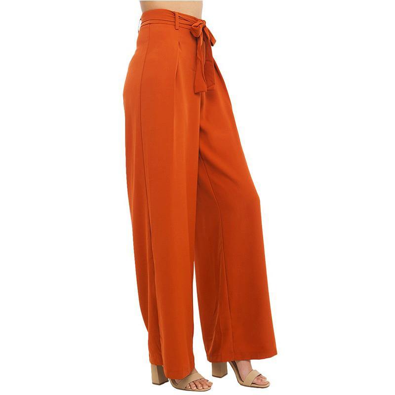 Orange Wide Leg Chiffon Pants.