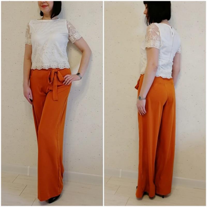 Orange Wide Leg Chiffon Pants.