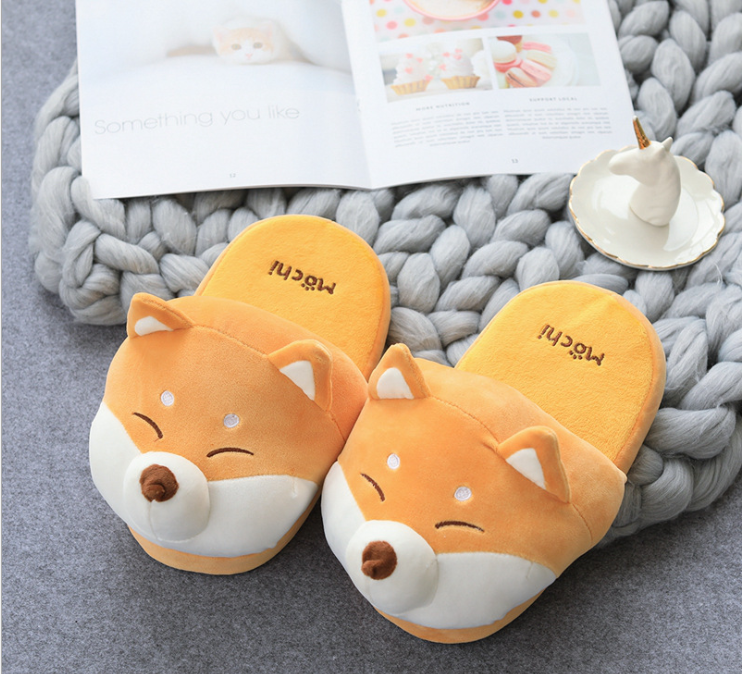 Cute Shiba Inu Shoes Women's Soft Short Furry Plush Slippers