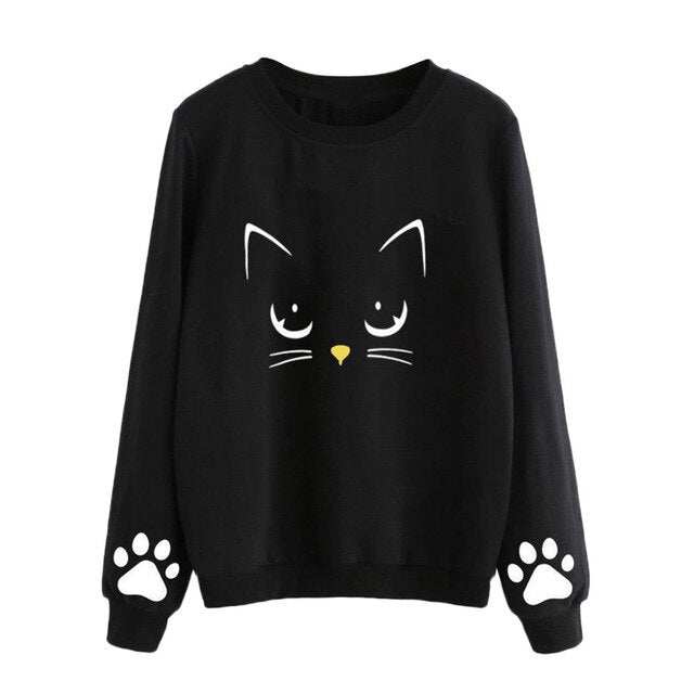 Cat Printing Round Neck Long Sleeve Warm Sweatshirts.