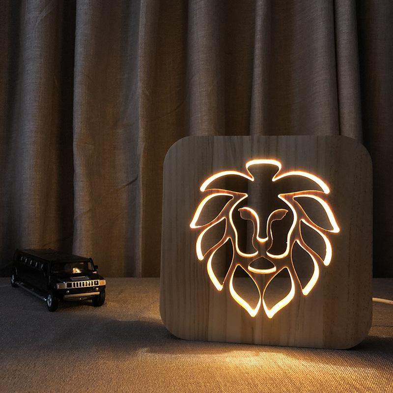 Wooden Animal Luminaria 3D Lamp USB Powered Desk Lights.