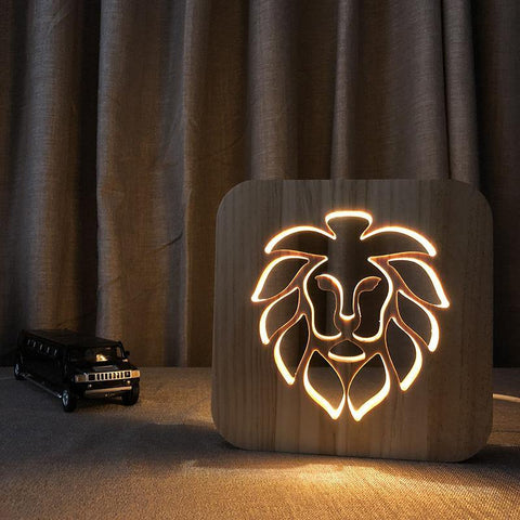 Image of Wooden Animal Luminaria 3D Lamp USB Powered Desk Lights.