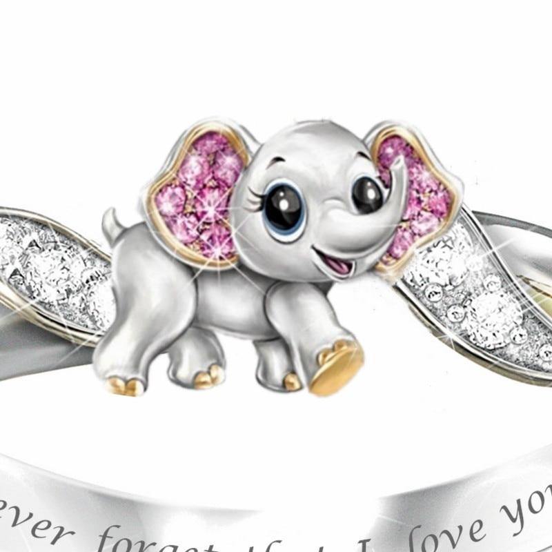Never Forget I Love You Silver Cute Pink Elephant Crystal.