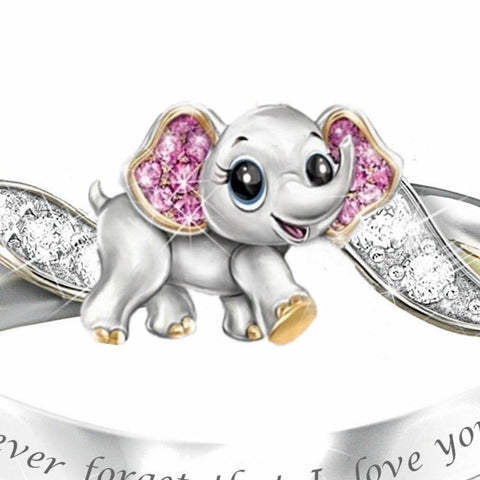 Image of Never Forget I Love You Silver Cute Pink Elephant Crystal.