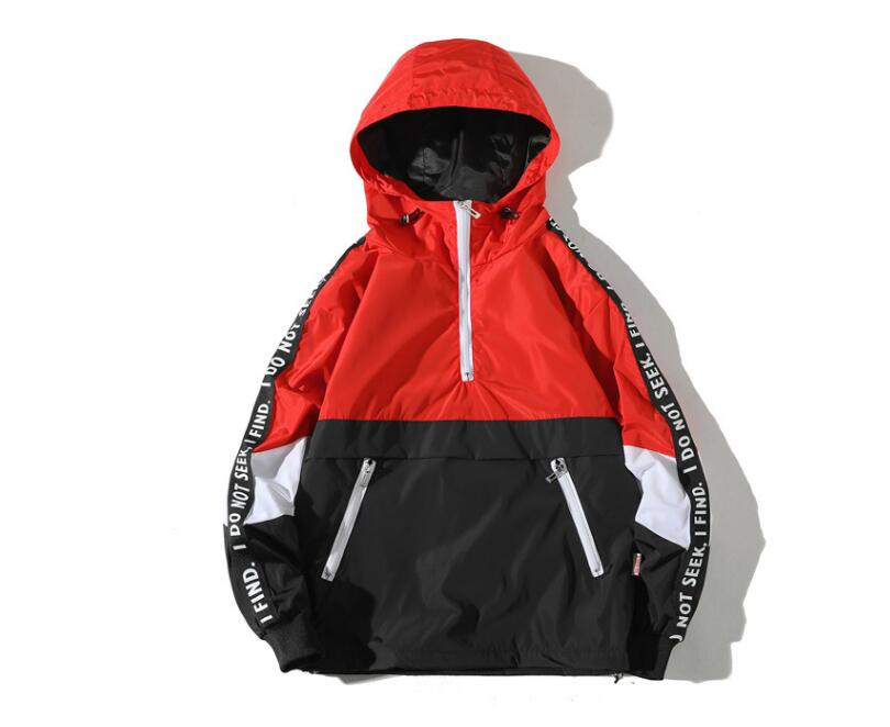 Hooded Jackets Men Block Pullover Jacket.