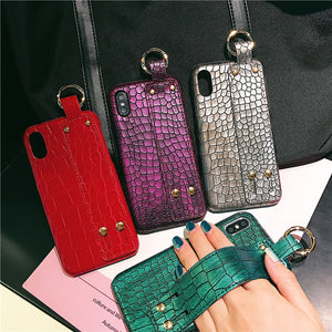 Plain With Wrist Strap Case For iPhone