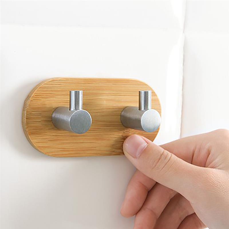 Stainless Steel Bamboo And Wood Three-row Hook.