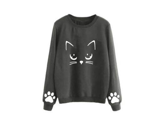 Cat Printing Round Neck Long Sleeve Warm Sweatshirts.