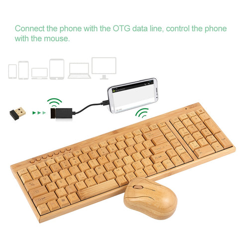 Image of Wireless Bamboo PC Keyboard and Mouse Natural Wooden.