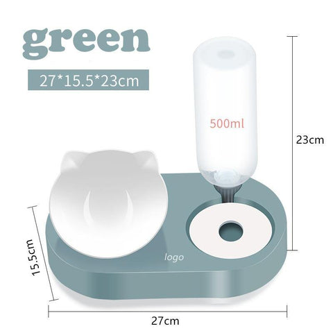 Image of 2-in-1 Bowl Automatic Water Storage Food Container with Waterer Pet Feeder.