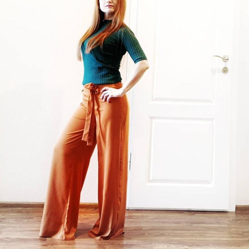 Orange Wide Leg Chiffon Pants.
