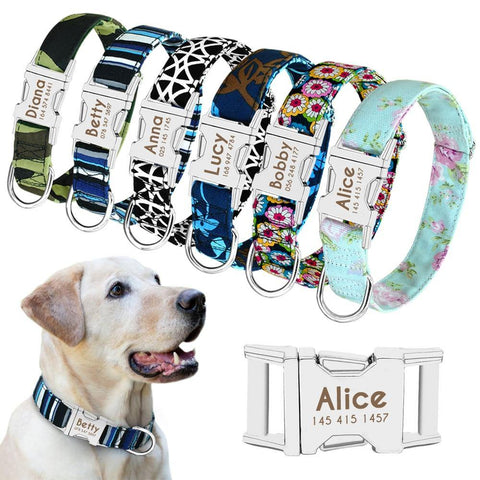 Image of Dog Collar Personalized Nylon Pet Dog Tag Collar Custom Nameplate.