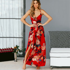 Red Floral Print Long Dress