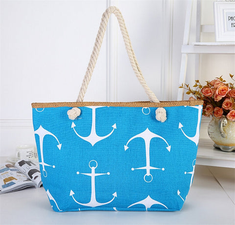 Image of Straw Weave Printed Anchor Canvas Bag