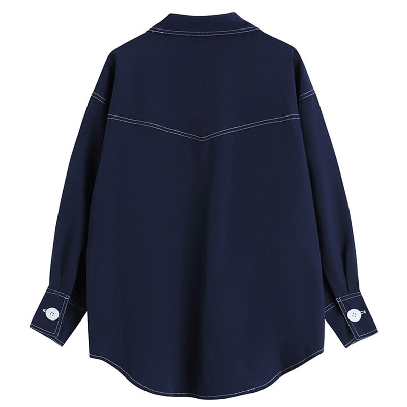 Denim Blouse New Lapel Long Sleeve Loose Fit Shirt