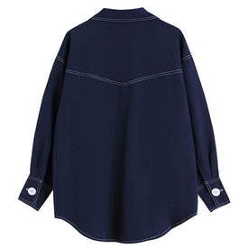 Denim Blouse New Lapel Long Sleeve Loose Fit Shirt