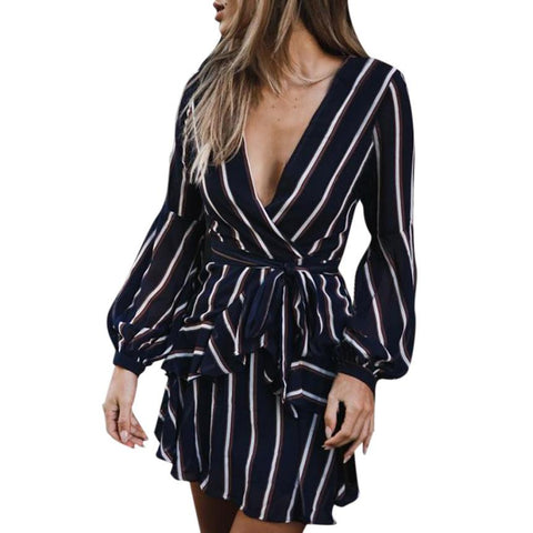 Image of Casual Striped V-Neck Dress