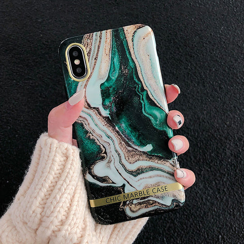 Image of Artistic Agate Marble Gold Bar Phone Case For iphone