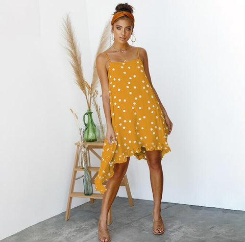 Image of Bohemian Polka Dot Print Dress