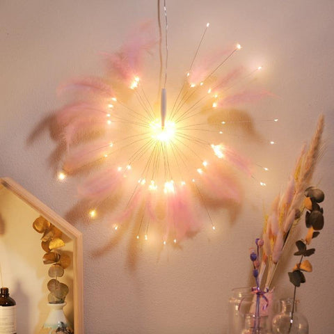 Image of Hanging Starburst Fairy Feather Fireworks Light String 100 LED.