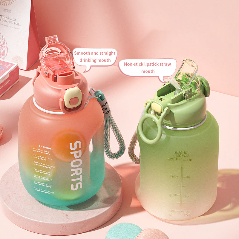 1.7L Super Capacity Gradient Straw Sports Fitness Water Bottle