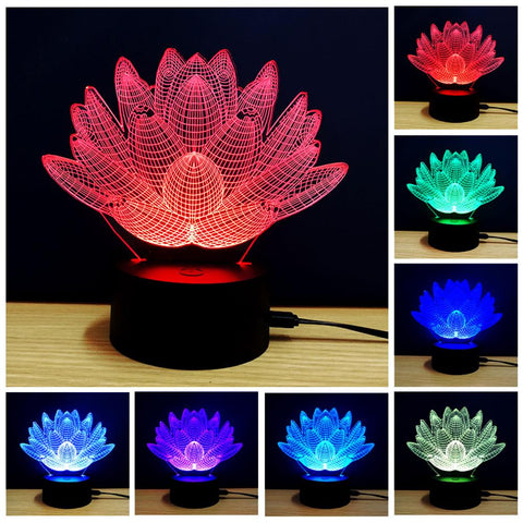 Image of Creative Lotus Design Rechargeble 3D Colourful Lotus Model LED Table Lamp.