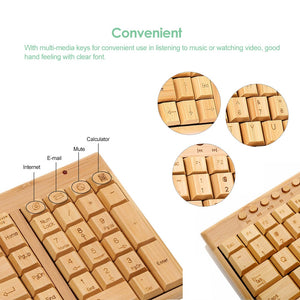 Wireless Bamboo PC Keyboard and Mouse Natural Wooden.