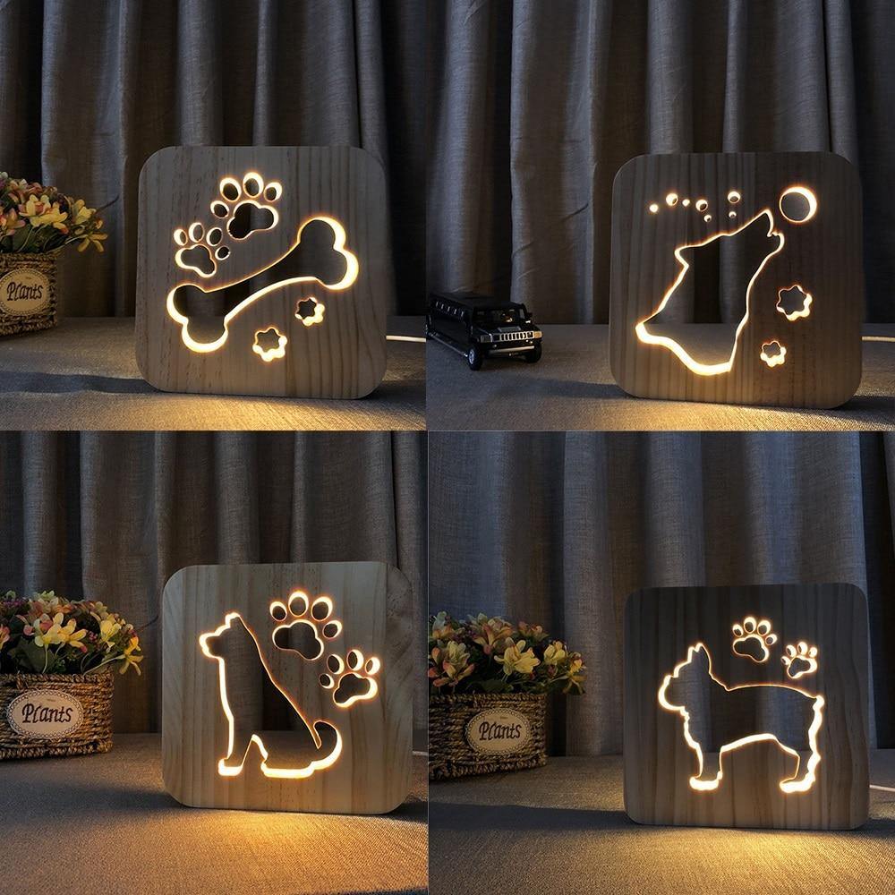 Wooden Animal Luminaria 3D Lamp USB Powered Desk Lights.