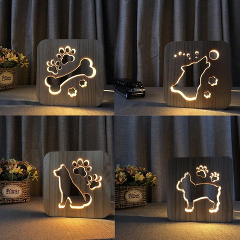 Image of Wooden Animal Luminaria 3D Lamp USB Powered Desk Lights.