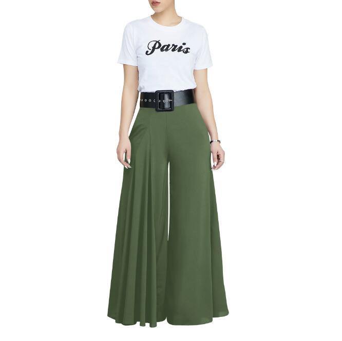 Loose Stretch High Waist Wide Leg Long Pants Palazzo Trouser.