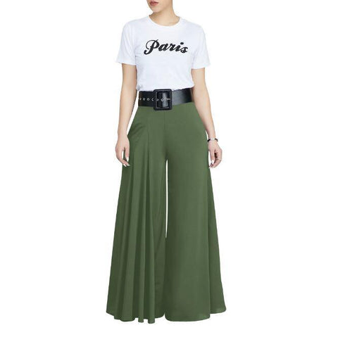 Image of Loose Stretch High Waist Wide Leg Long Pants Palazzo Trouser.