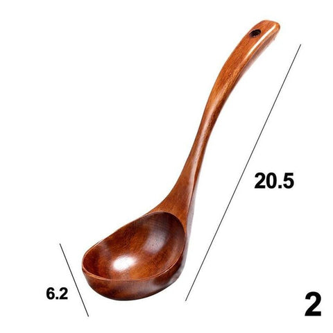 Image of Long Handled Bamboo Wooden Soup Spoon