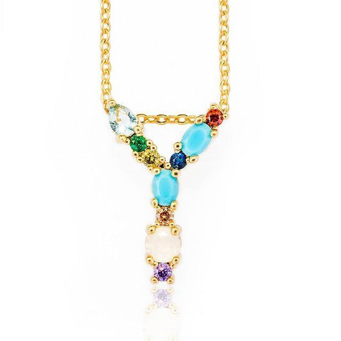 Image of Multicolor charm Gold pendant Necklace.