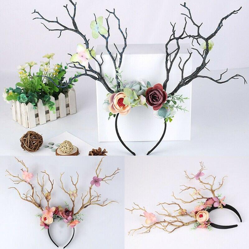 Gothic Antlers Deer Horns Flower Hair Band Christmas.