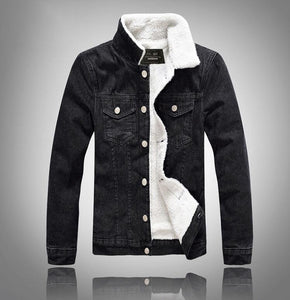 Winter Men's Casual Denim Jacket Plus Velvet Warm Cotton Coat.