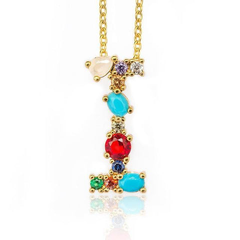 Image of Multicolor charm Gold pendant Necklace.